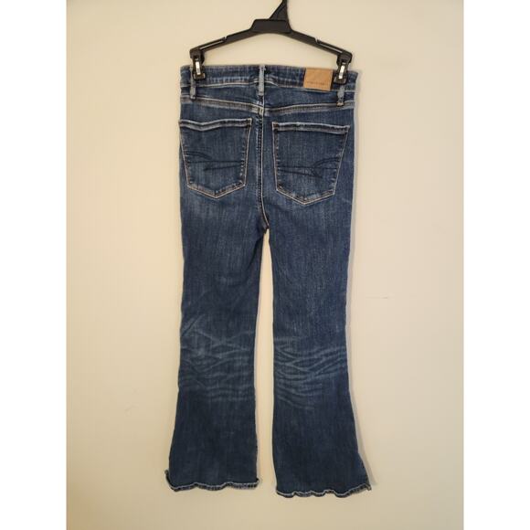 American Eagle Flare Jeans Womens 2P 2 Petite Short Blue Stretch Super Hi-Rise - Picture 8 of 13